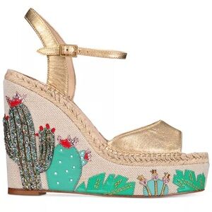 Kate Spade Dallas Wedge Gold Embellished Wedge Sandals, cactus, glitter